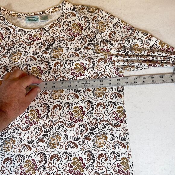 Shenanigans Shirt Woman's XL Floral Crew Neck 3/4 Sleeves Browns & White Fall - Picture 7 of 12